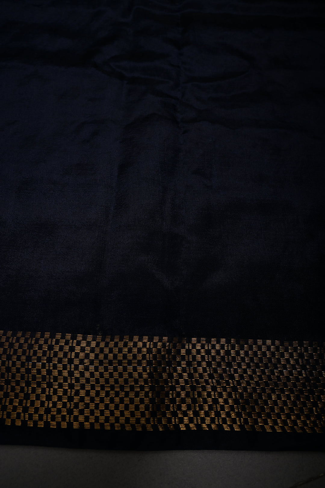 Midnight Blue Semi Tussar Saree with Geometric Zari Buttas and Zari Border | SHOBITAM