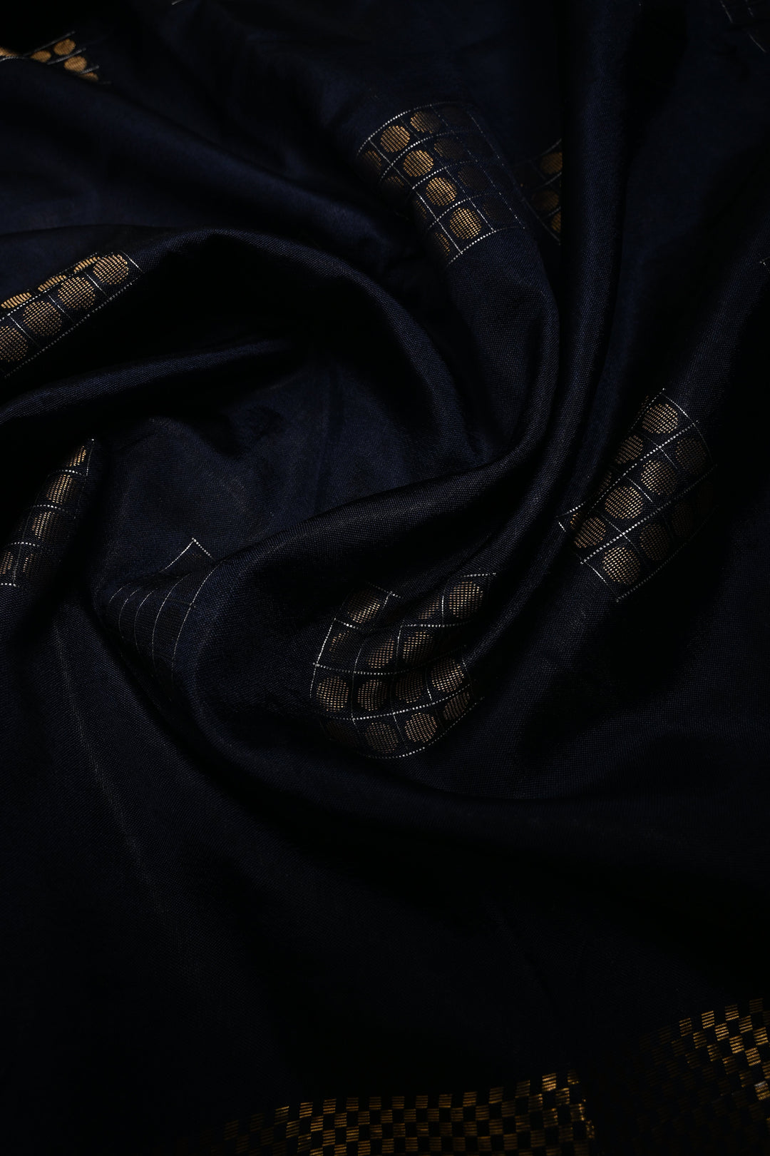 Midnight Blue Semi Tussar Saree with Geometric Zari Buttas and Zari Border | SHOBITAM