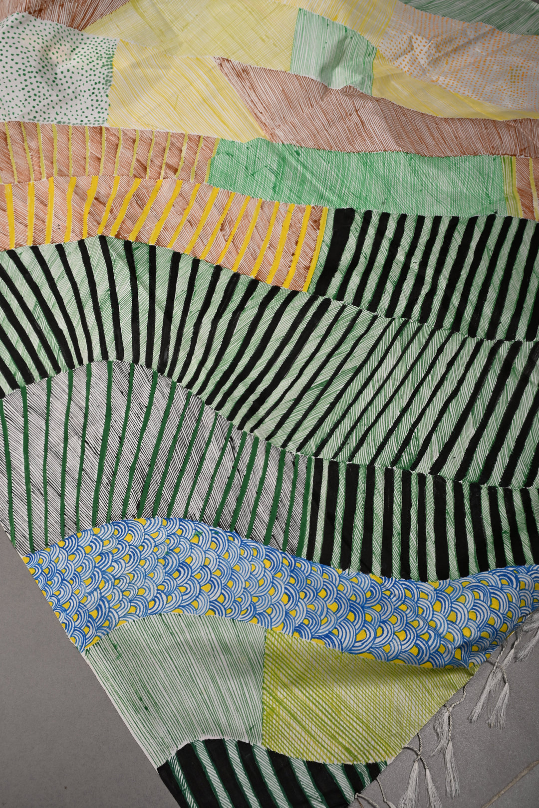 Multicolor Pure Mulberry Silk Dupatta with Contemporary Design Handpainting in Madhubani  | SILK MARK CERTIFIED | SHOBITAM