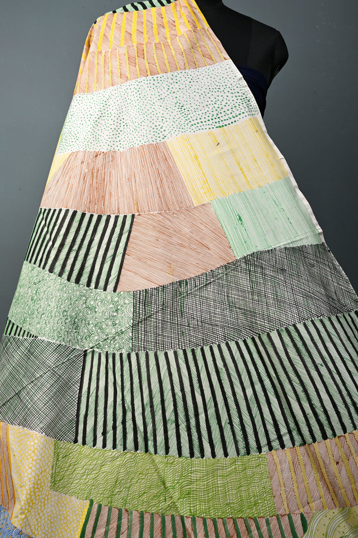 Multicolor Pure Mulberry Silk Dupatta with Contemporary Design Handpainting in Madhubani  | SILK MARK CERTIFIED | SHOBITAM