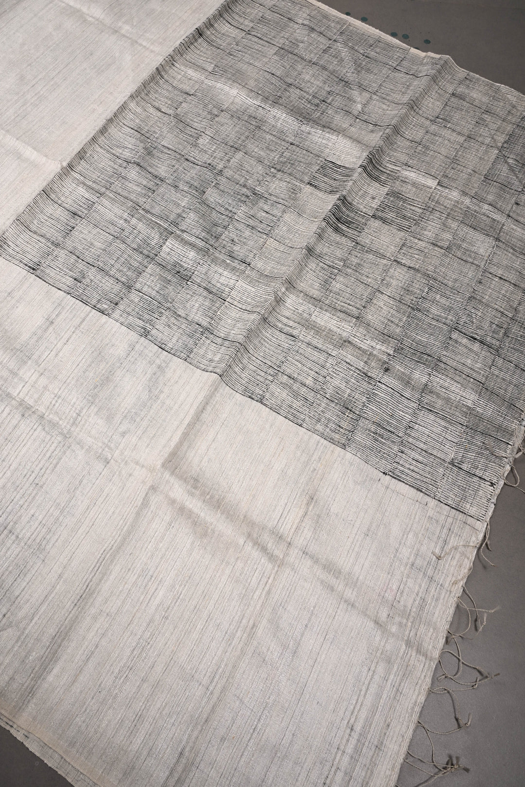 White Geecha Tussar Silk Dupatta with Geometric Jaal Motifs Handpainting | SILK MARK CERTIFIED | SHOBITAM