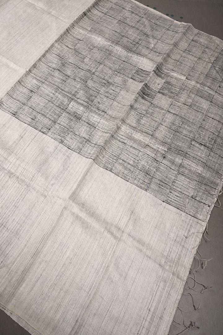 White Geecha Tussar Silk Dupatta with Geometric Jaal Motifs Handpainting | SILK MARK CERTIFIED | SHOBITAM