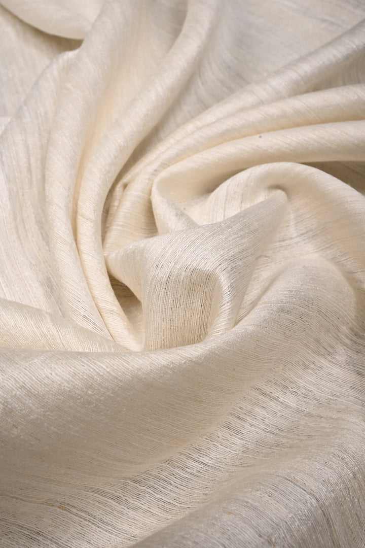 White Geecha Tussar Silk Dupatta with Geometric Jaal Motifs Handpainting | SILK MARK CERTIFIED | SHOBITAM