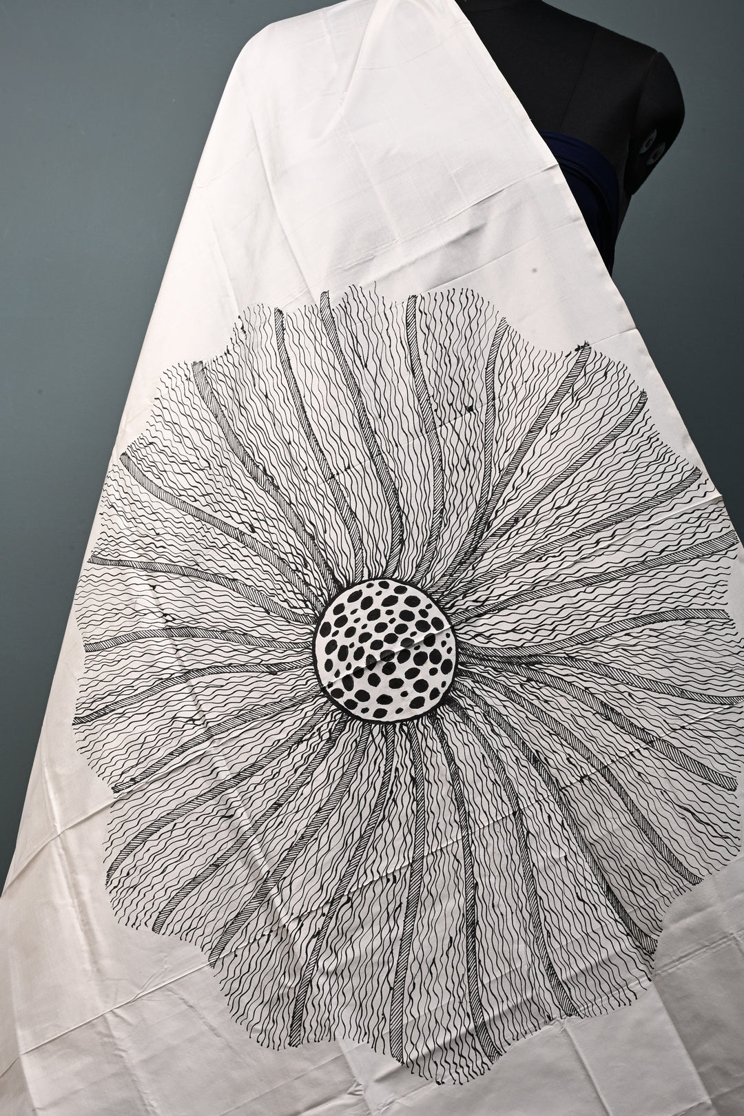 Off White Pure Mulberry Silk Dupatta with Makhana Lotus Flower Motifs Handpainting  | SILK MARK CERTIFIED | SHOBITAM