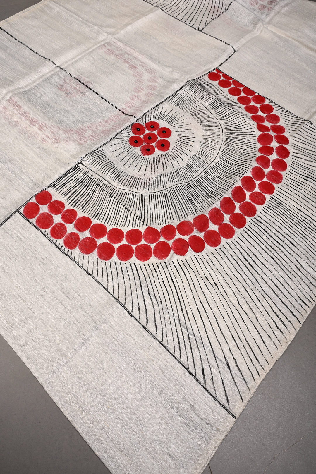 Off White Geecha Tussar Silk Dupatta with Contemporary Design Handpainting in Madhubani and Mirror Work| SILK MARK CERTIFIED | SHOBITAM
