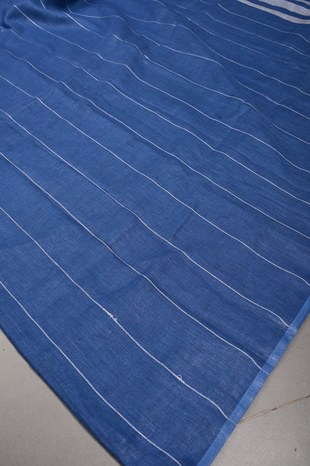 Blue Linen by Linen Saree with Stripes Pattern | SHOBITAM