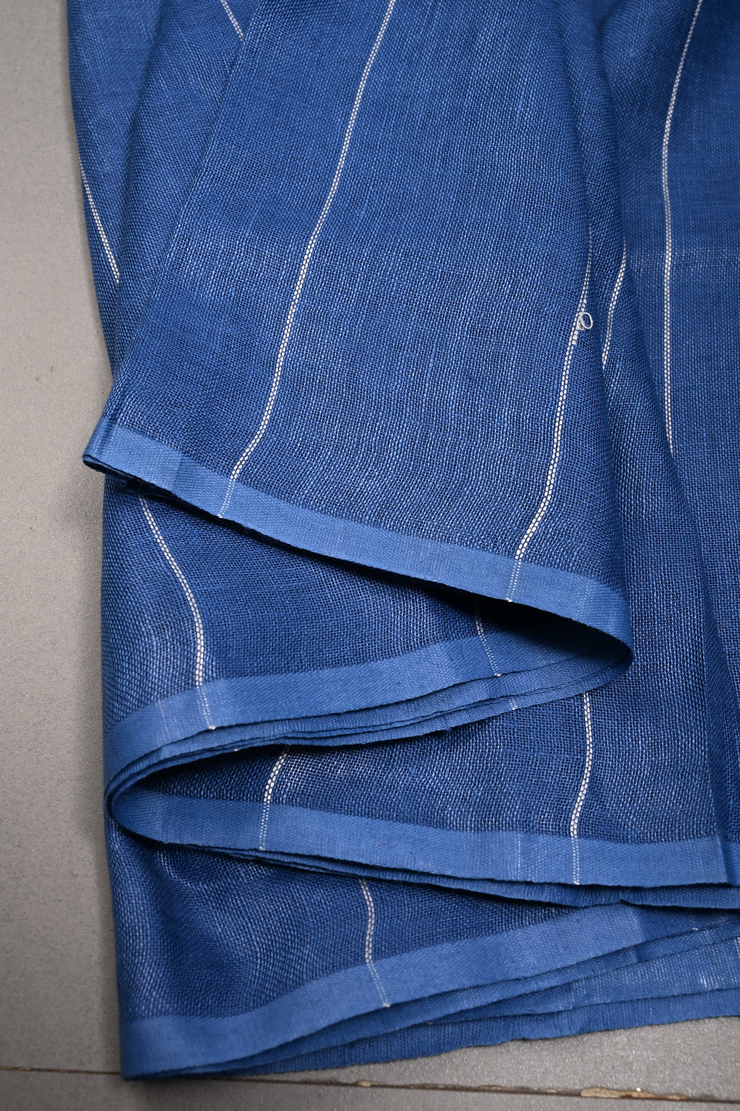 Blue Linen by Linen Saree with Stripes Pattern | SHOBITAM