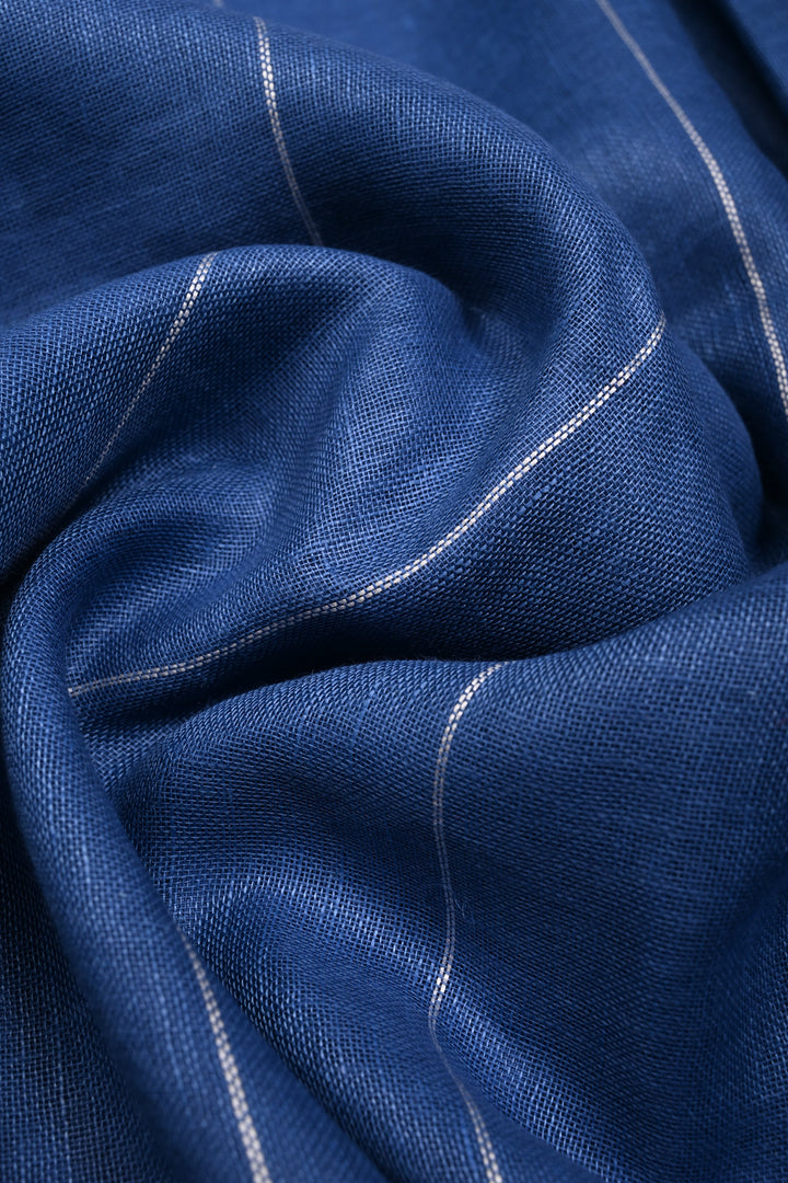 Blue Linen by Linen Saree with Stripes Pattern | SHOBITAM