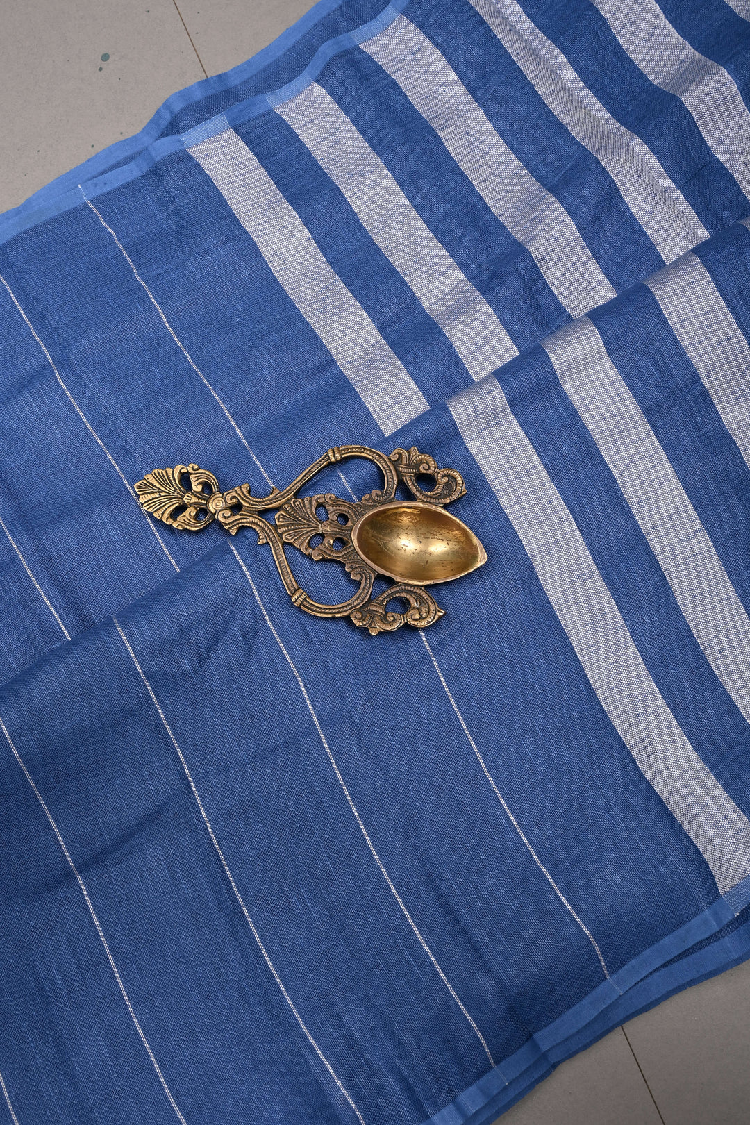 Blue Linen by Linen Saree with Stripes Pattern | SHOBITAM