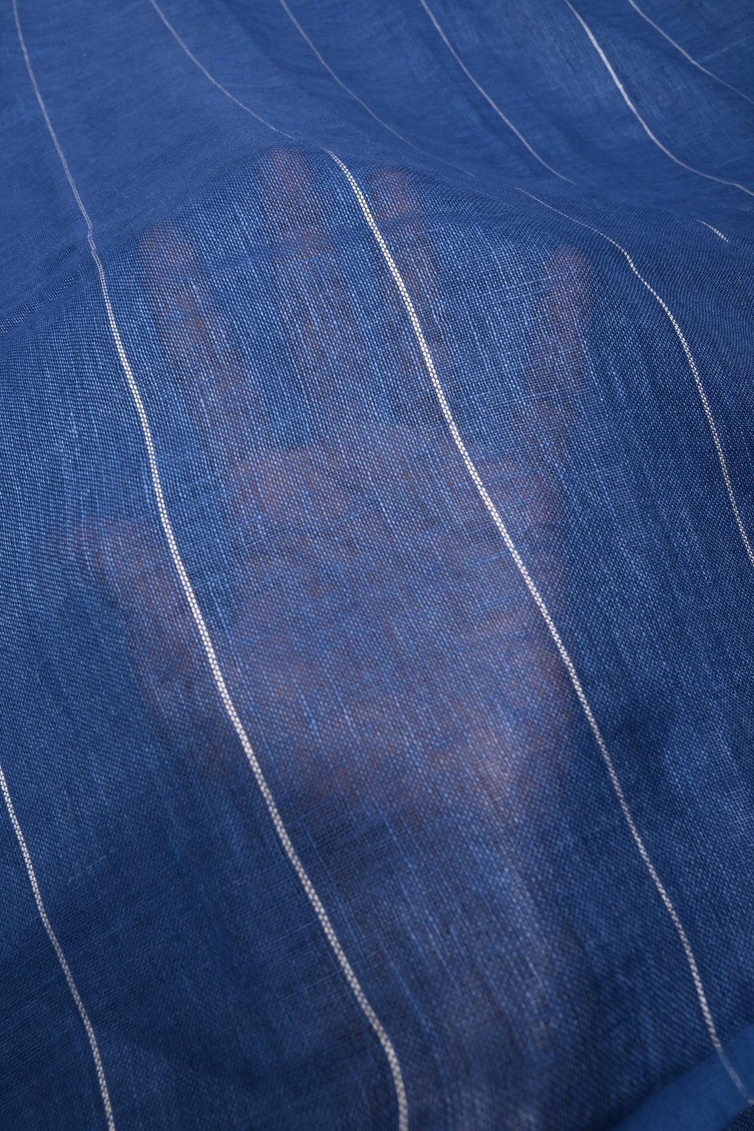 Blue Linen by Linen Saree with Stripes Pattern | SHOBITAM