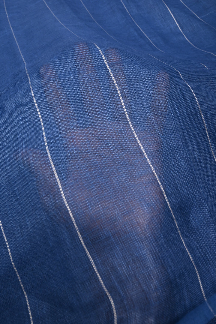 Blue Linen by Linen Saree with Stripes Pattern | SHOBITAM