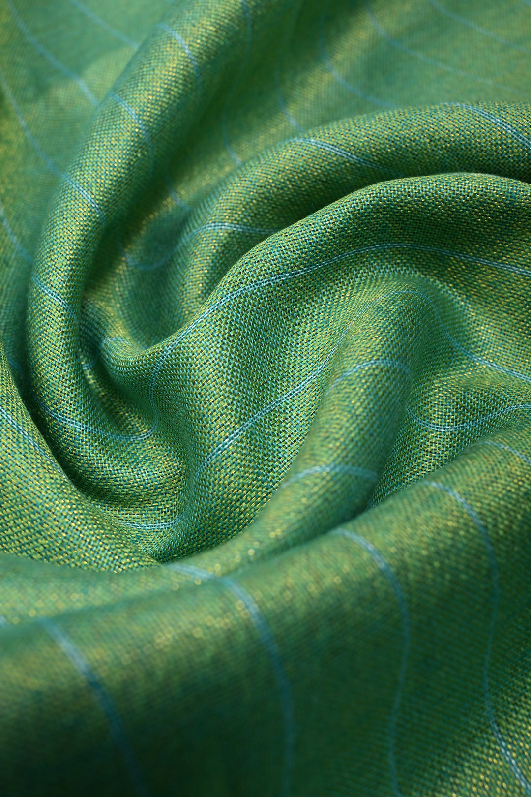 Lime Green Half and Half Tissue Linen Saree with Stripes Pattern  | SHOBITAM