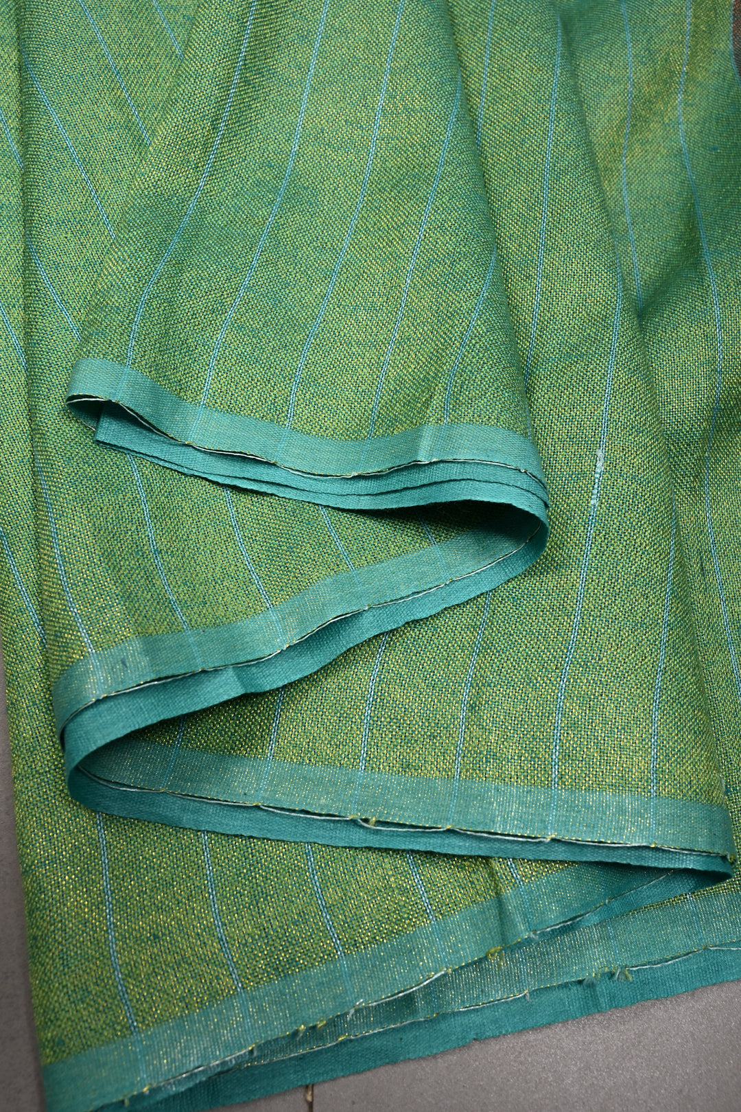 Lime Green Half and Half Tissue Linen Saree with Stripes Pattern  | SHOBITAM