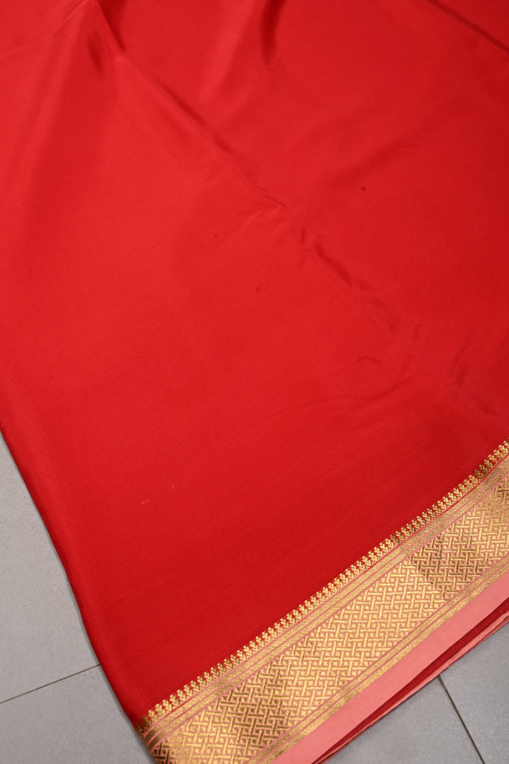 Blood Red Mysore Silk Saree with Contrast Zari Border  | SILK MARK CERTIFIED | SHOBITAM
