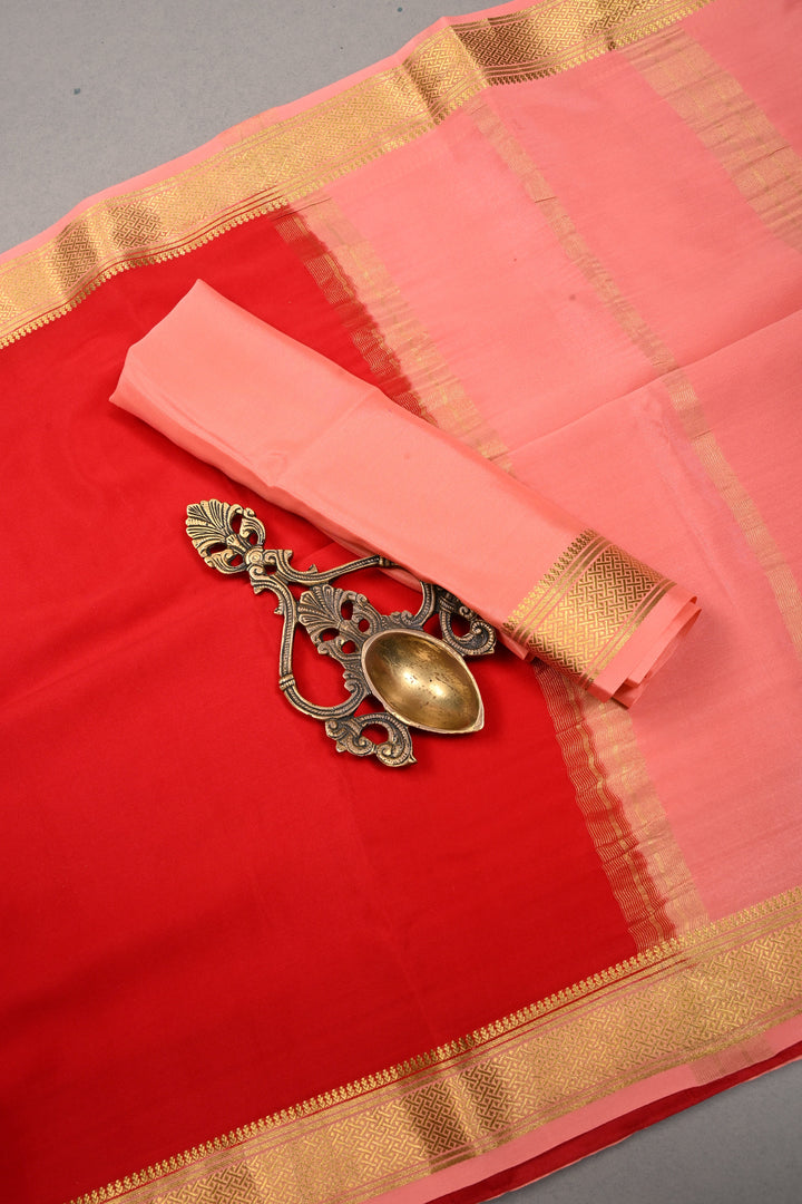 Blood Red Mysore Silk Saree with Contrast Zari Border  | SILK MARK CERTIFIED | SHOBITAM