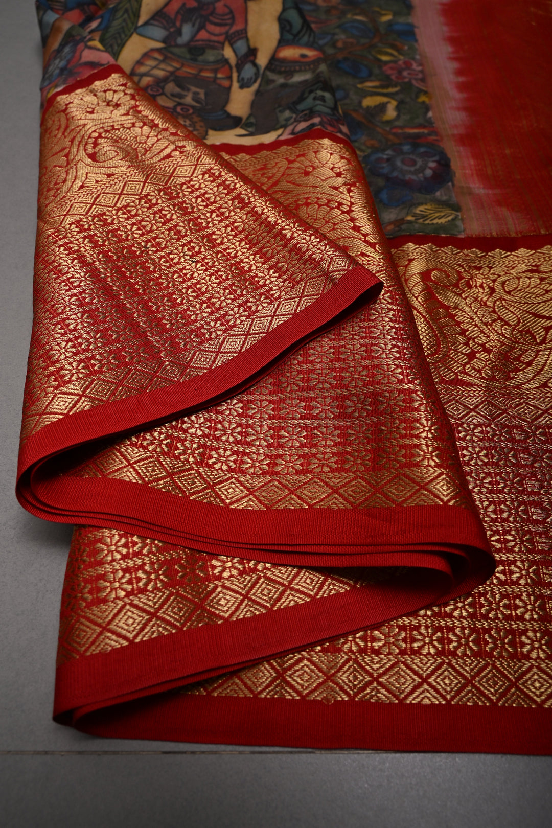Magenta Bandhni Design on Pure Kanjivaram Silk Jugalbandi Saree with Pen Kalamkari Panel and Contrast Zari Border | SILK MARK CERTIFIED | SHOBITAM