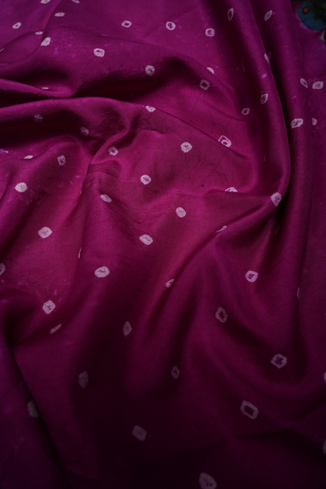 Magenta Bandhni Design on Pure Kanjivaram Silk Jugalbandi Saree with Pen Kalamkari Panel and Contrast Zari Border | SILK MARK CERTIFIED | SHOBITAM