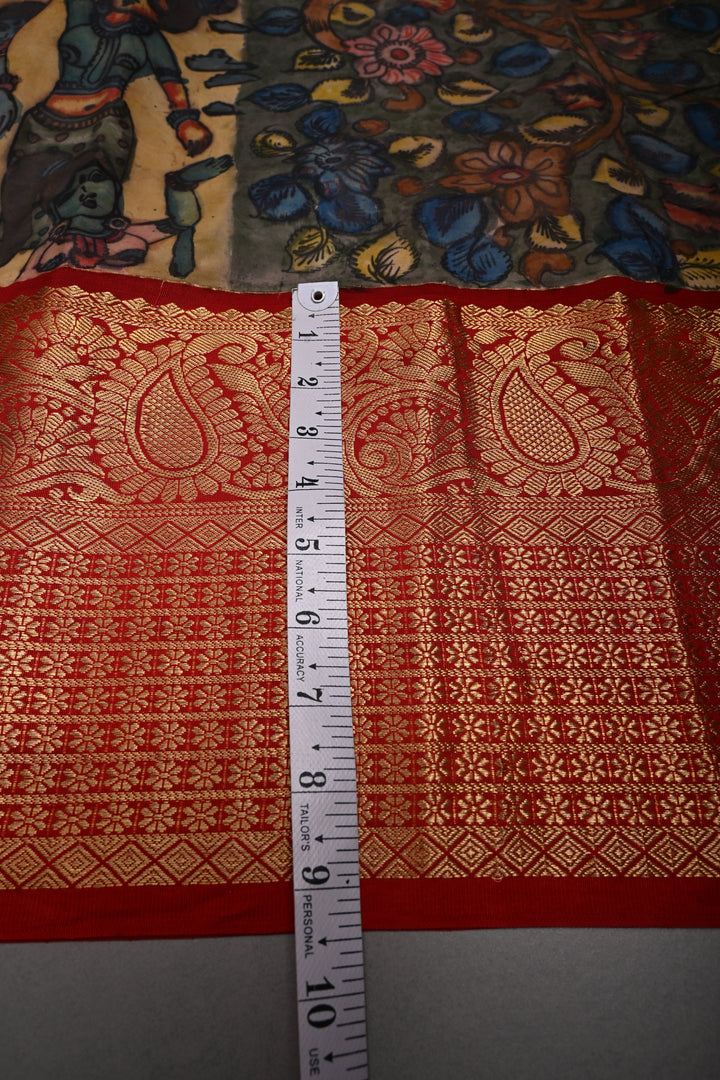 Magenta Bandhni Design on Pure Kanjivaram Silk Jugalbandi Saree with Pen Kalamkari Panel and Contrast Zari Border | SILK MARK CERTIFIED | SHOBITAM