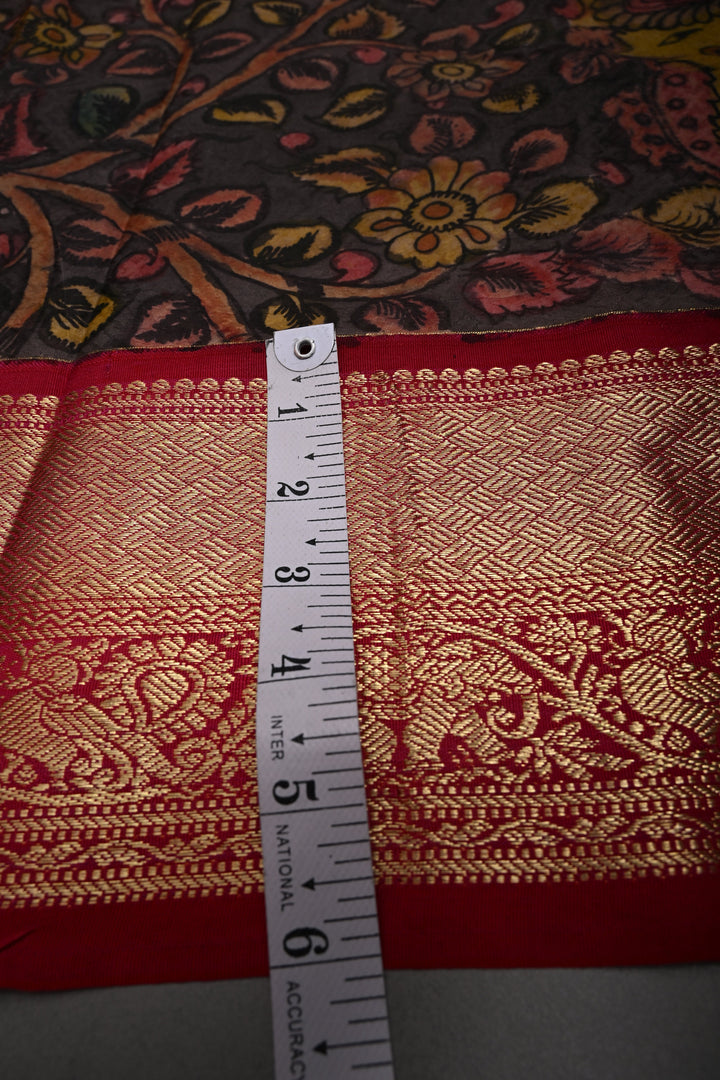 Mandarin Orange Bandhni Design on Pure Kanjivaram Silk Jugalbandi Saree with Pen Kalamkari Panel and Contrast Zari Border | SILK MARK CERTIFIED | SHOBITAM