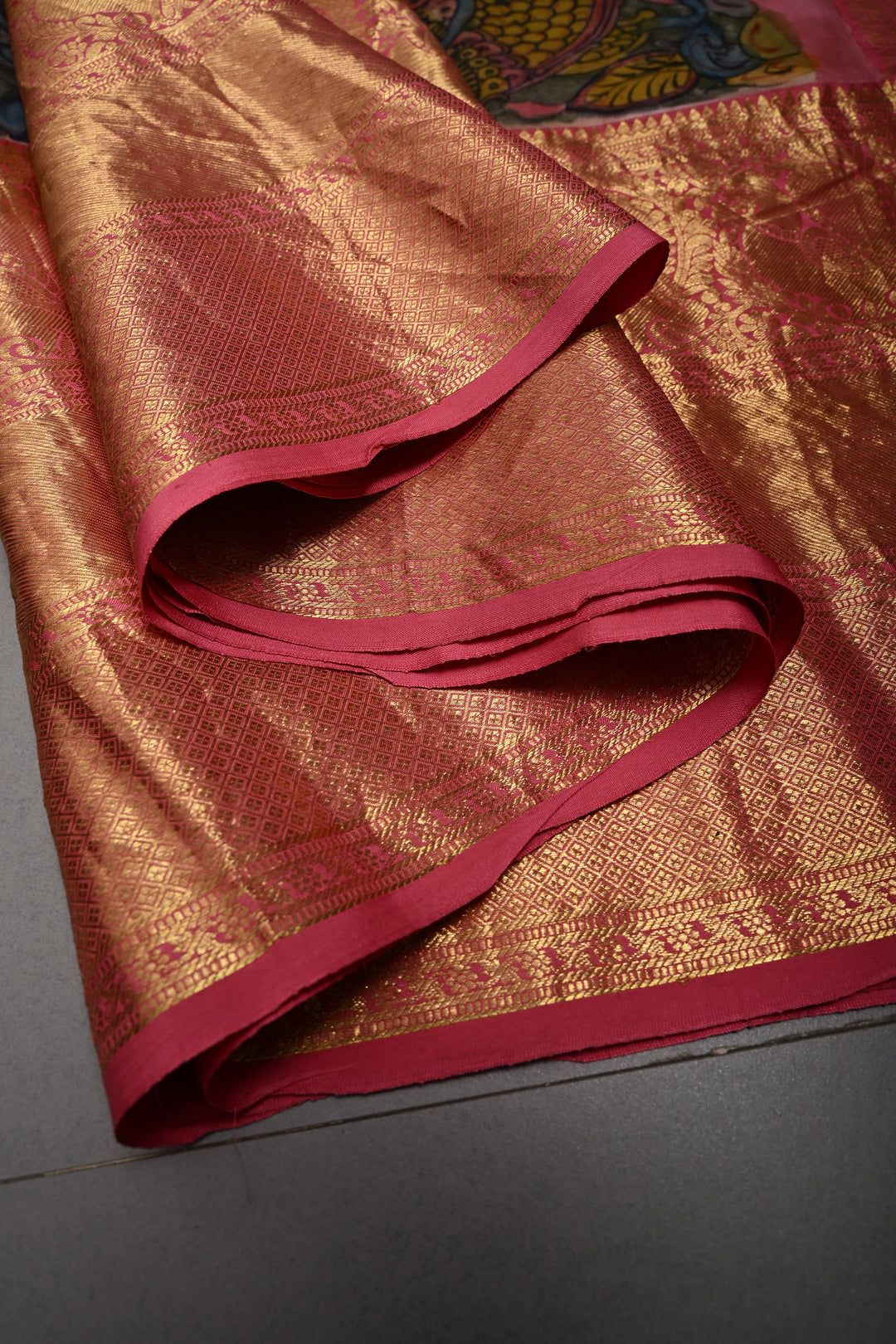 Purple Bandhni Design on Pure Kanjivaram Silk Jugalbandi Saree with Pen Kalamkari Panel and Contrast Wide Kanchi Zari Border | SILK MARK CERTIFIED | SHOBITAM