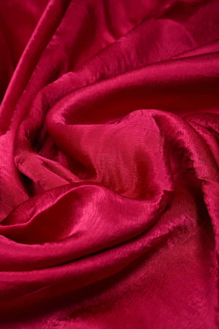 Hot Pink Satin Georgette Saree with Antique Matte Finish Cutdana, Sequins and Moti Embellishment and Scallop Border | SHOBITAM