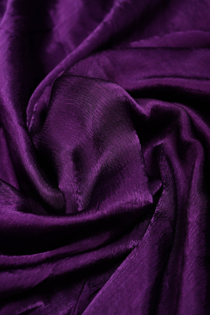 Purple Satin Georgette Saree with Antique Matte Finish Cutdana, Sequins and Moti Embellishment and Scallop Border