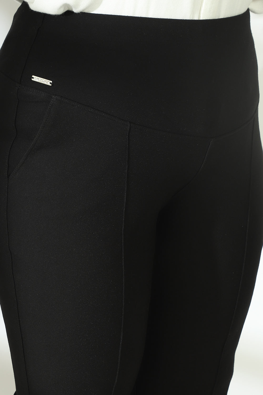 Plus Size Black Tummy Shaper Straight Fit Pants | Made to Order