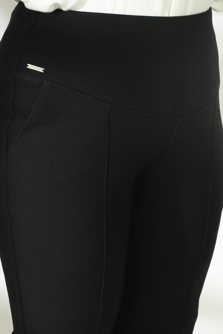 Plus Size Black Tummy Shaper Straight Fit Pants | Made to Order