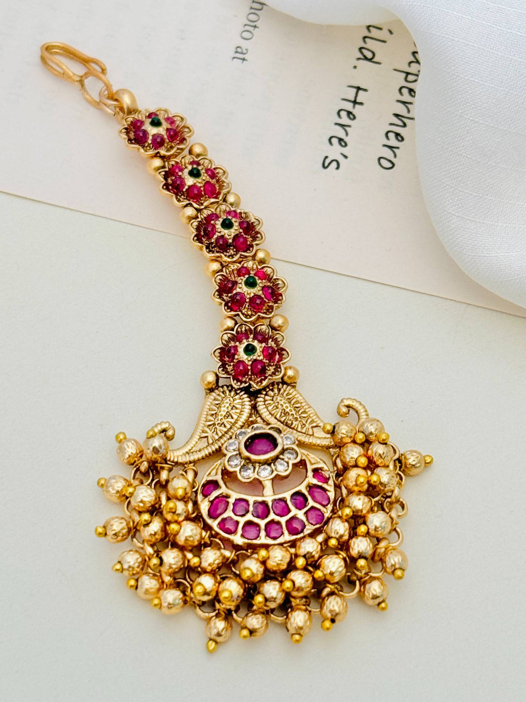 High Quality Matt Gold Plated SouthIndian Maangtikka | SHOBITAM