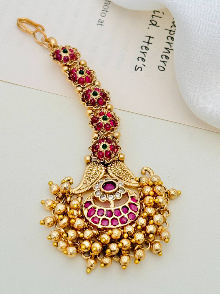 High Quality Matt Gold Plated SouthIndian Maangtikka | SHOBITAM