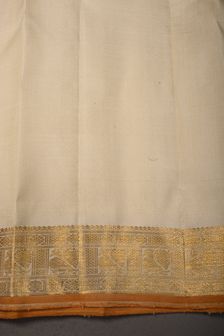 Off White Kanjivaram Zari Checks on Pure Silk Saree with Zari Buttas and Zari Border | SILK MARK CERTIFIED | SHOBITAM