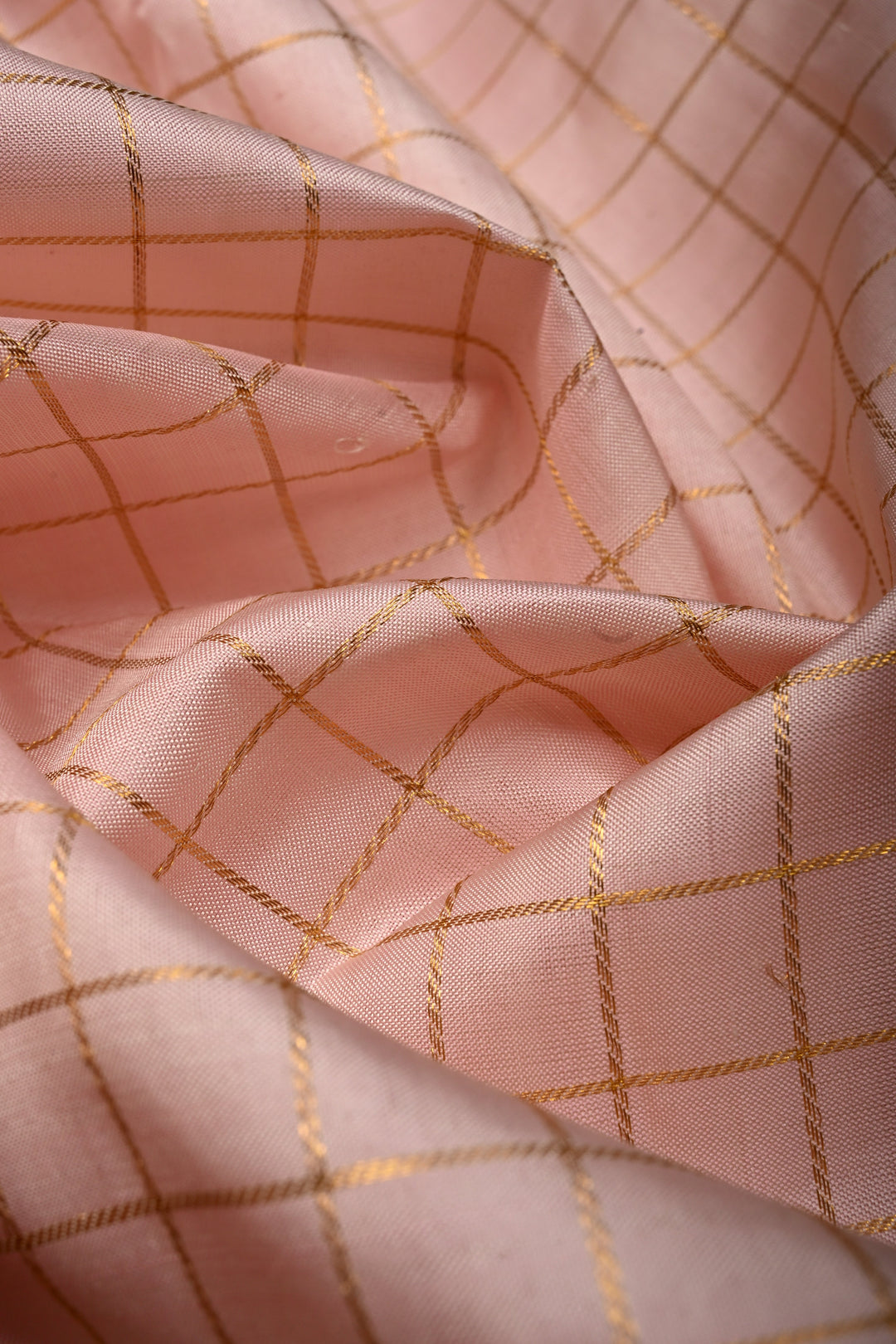 Light Rose Pink Kanjivaram Pure Silk Saree with Zari Checks and Contrast Zari Border | SILK MARK CERTIFIED | SHOBITAM