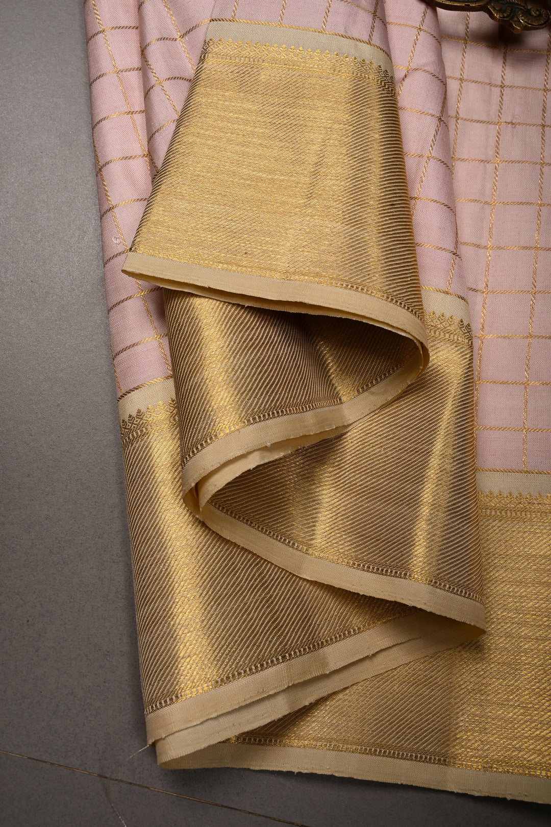 Light Rose Pink Kanjivaram Pure Silk Saree with Zari Checks and Contrast Zari Border | SILK MARK CERTIFIED | SHOBITAM