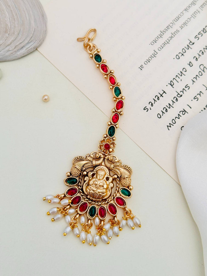 Antique Temple Style Goddess Laxmi Maang Tikka for Women | SHOBITAM