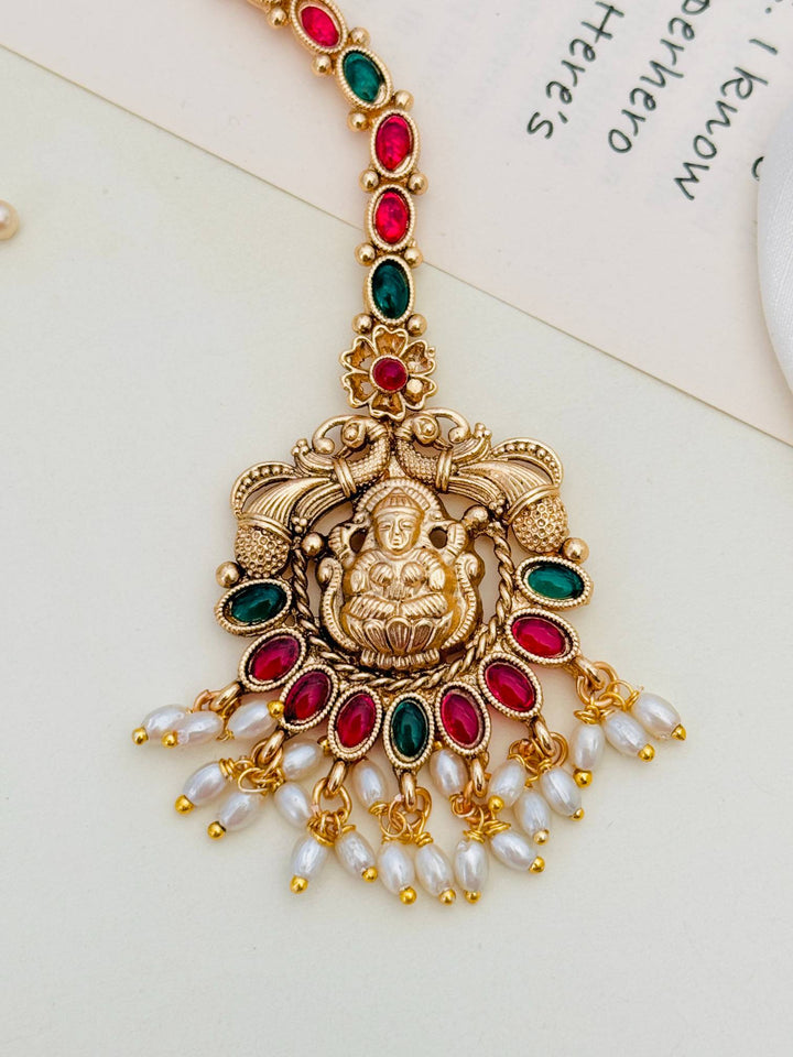 Antique Temple Style Goddess Laxmi Maang Tikka for Women | SHOBITAM
