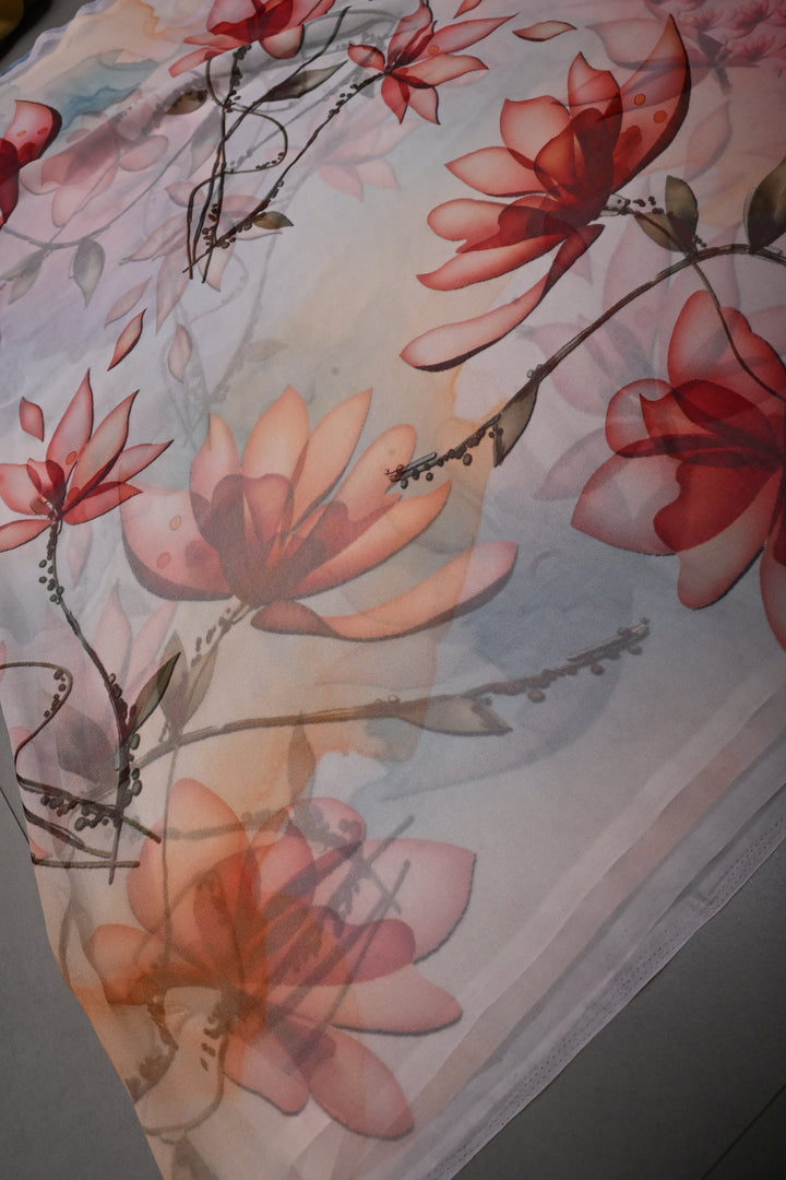 Multicolor Borderless Chiffon Saree with Floral Digital Prints | SHOBITAM