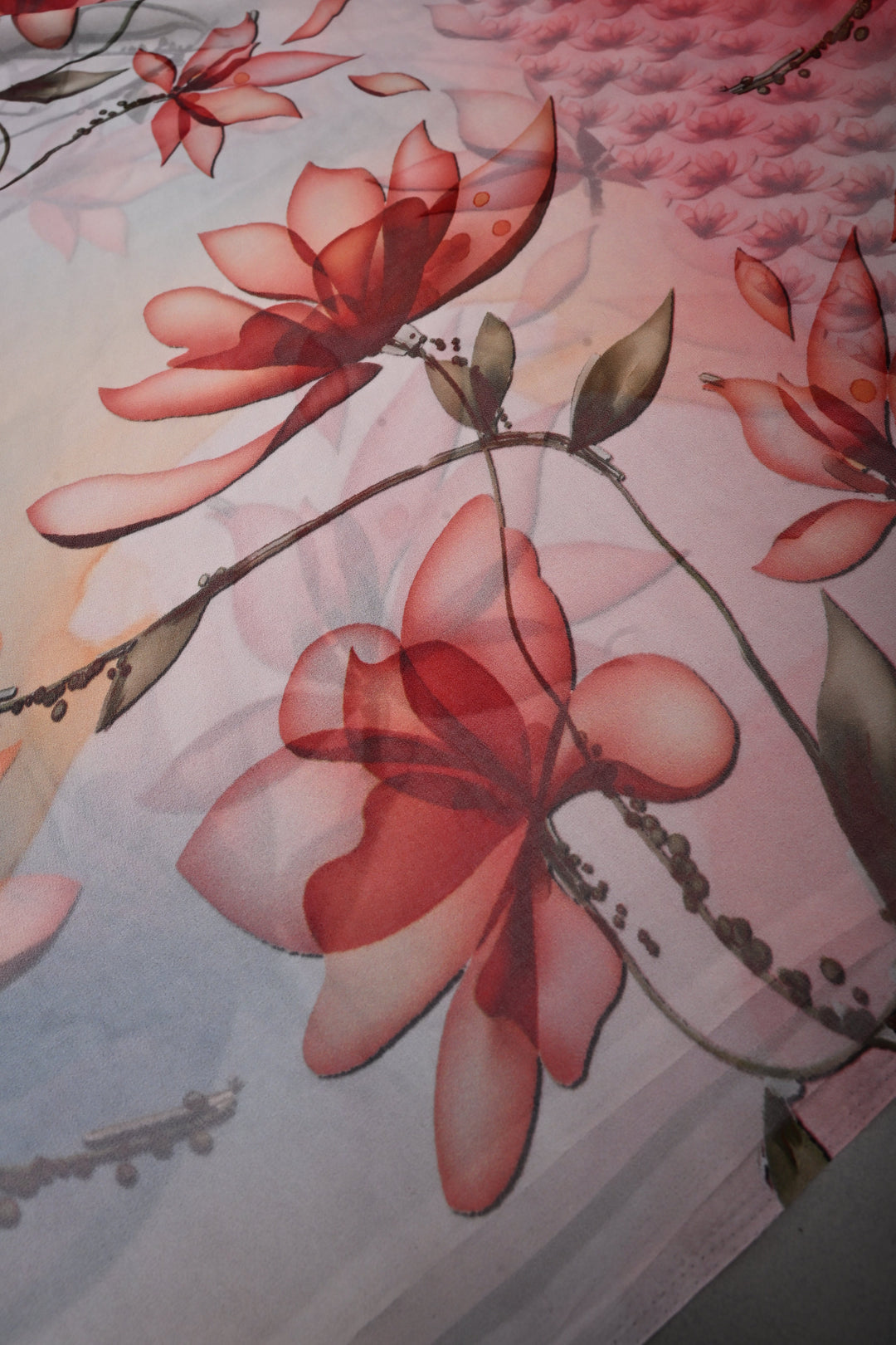 Multicolor Borderless Chiffon Saree with Floral Digital Prints | SHOBITAM