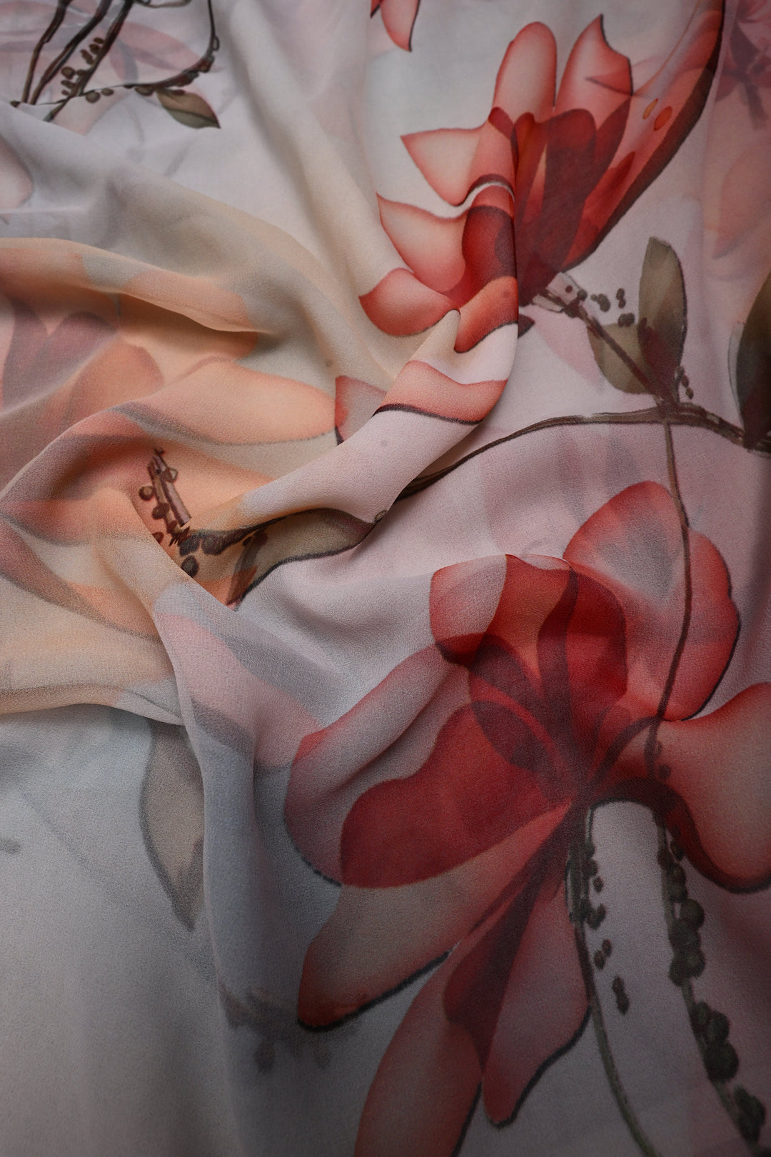 Multicolor Borderless Chiffon Saree with Floral Digital Prints | SHOBITAM