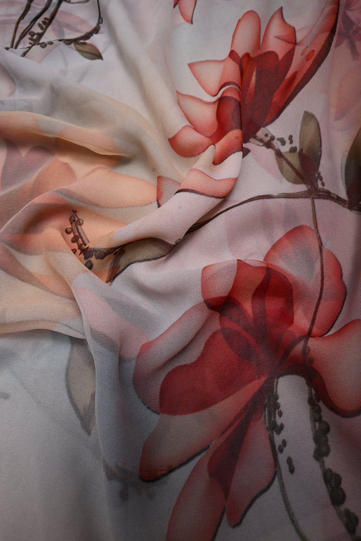 Multicolor Borderless Chiffon Saree with Floral Digital Prints | SHOBITAM