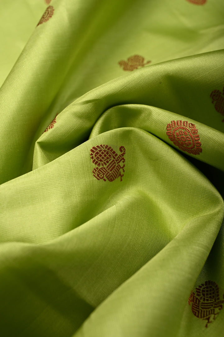 Pista Green Korvai Kanjivaram Pure Silk Saree with Thread Buttas and Contrast Zari Border | SILK MARK CERTIFIED