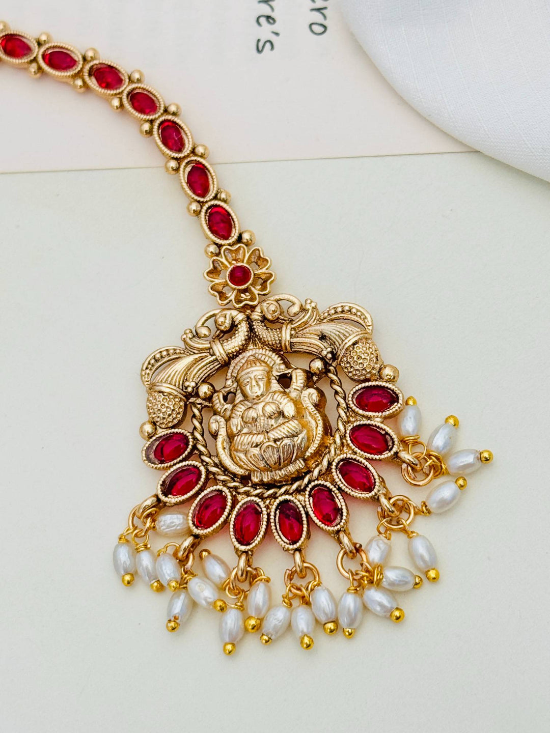 Antique Temple Style Goddess Laxmi Maang Tikka for Women | SHOBITAM