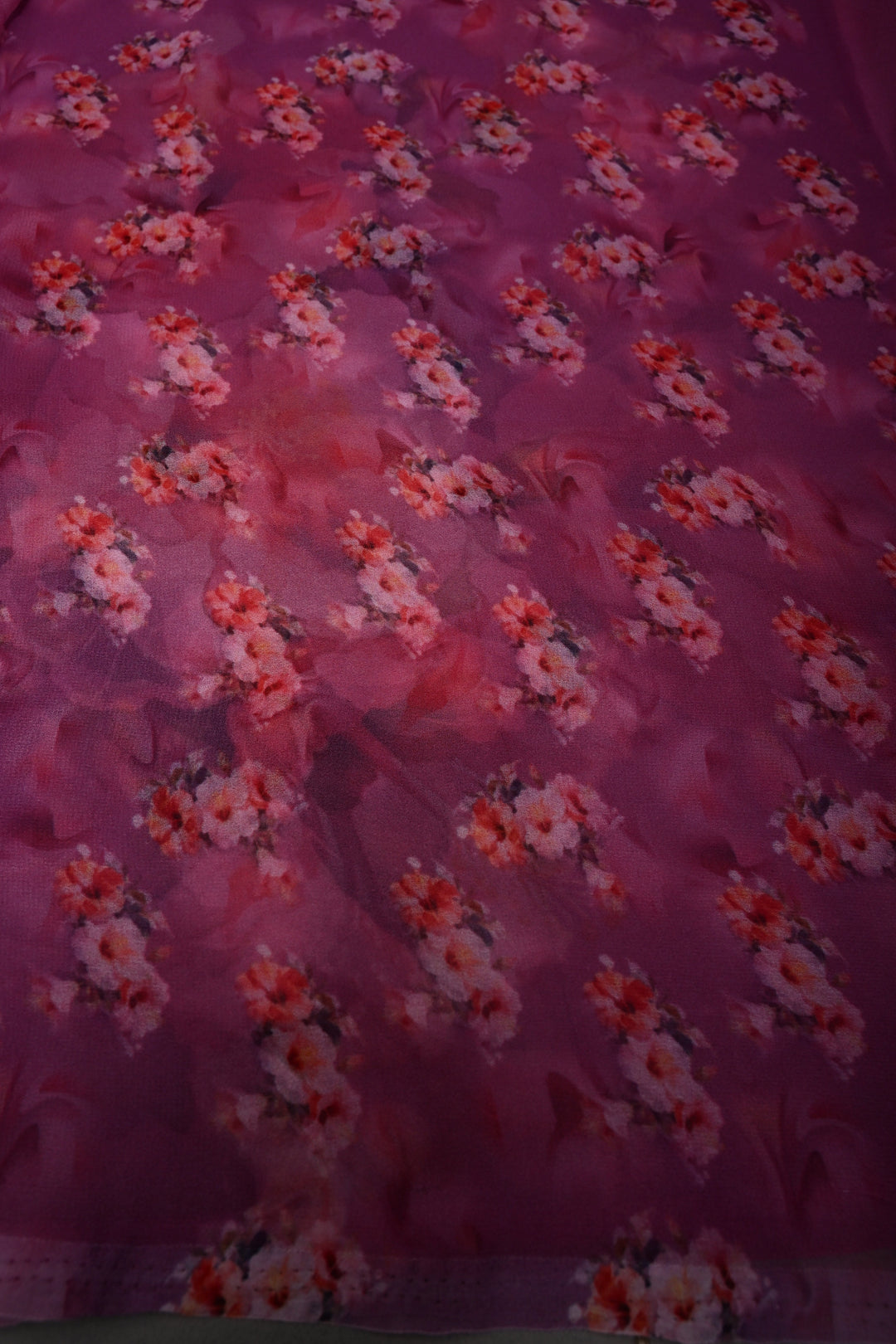Magenta Borderless Chiffon Saree with Floral Digital Prints | SHOBITAM