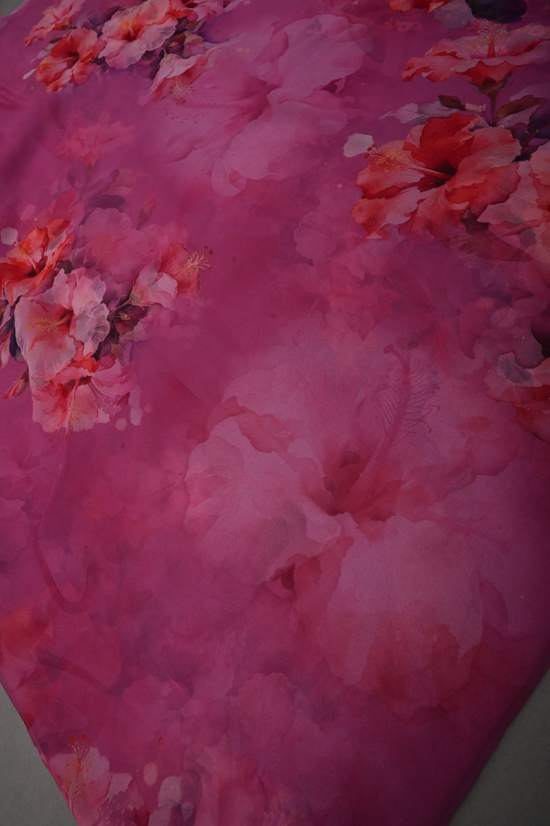 Magenta Borderless Chiffon Saree with Floral Digital Prints | SHOBITAM