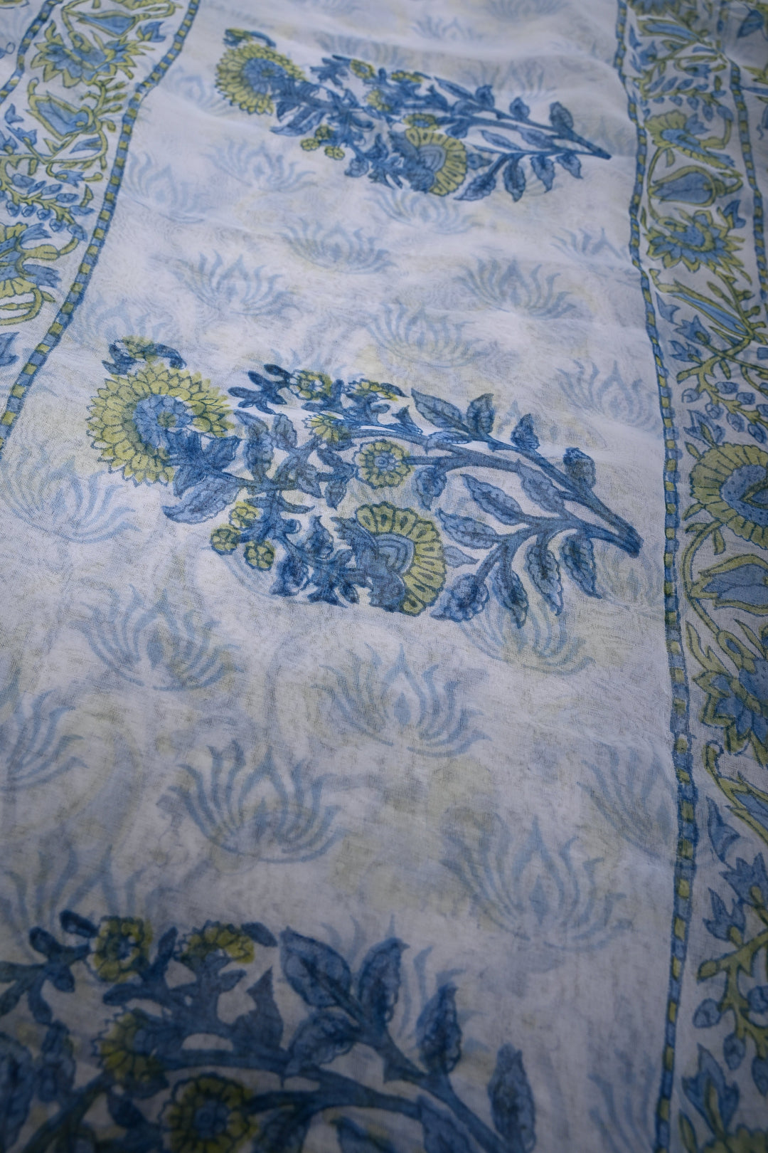White Georgette Saree with Sanganeri Hand Block Print and Minimal Tissue Border | SHOBITAM