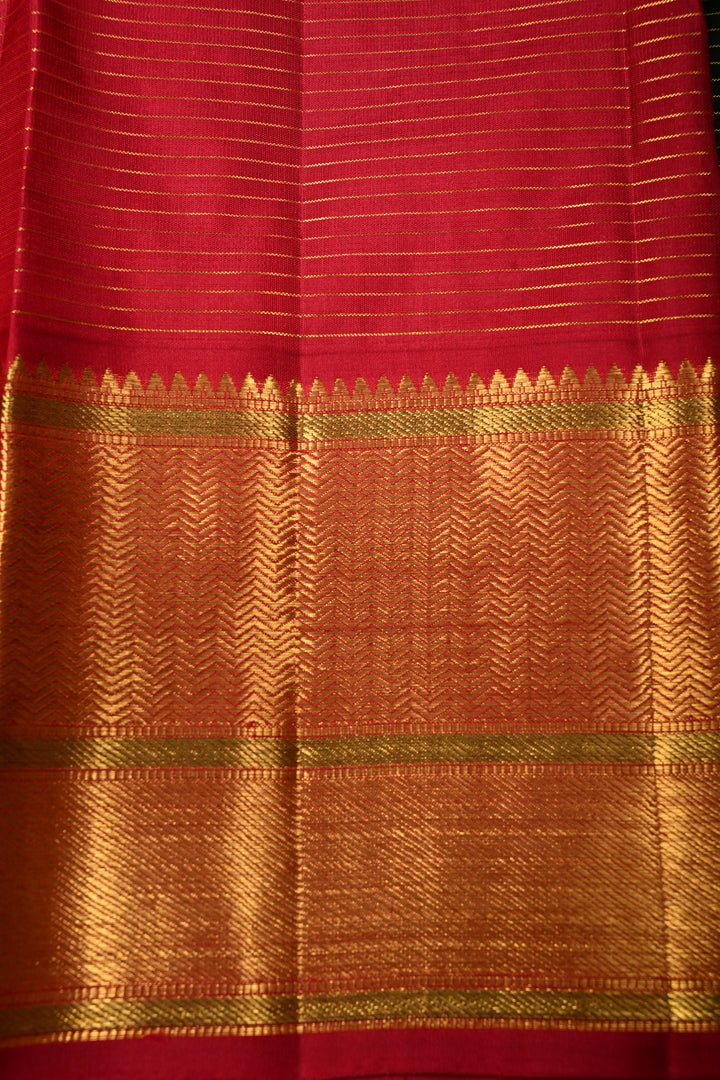 Bottle Green Kanjivaram Pure Silk Saree with Podi-Kattam Zari Checks and Contrast Zari Border | SILK MARK CERTIFIED | SHOBITAM