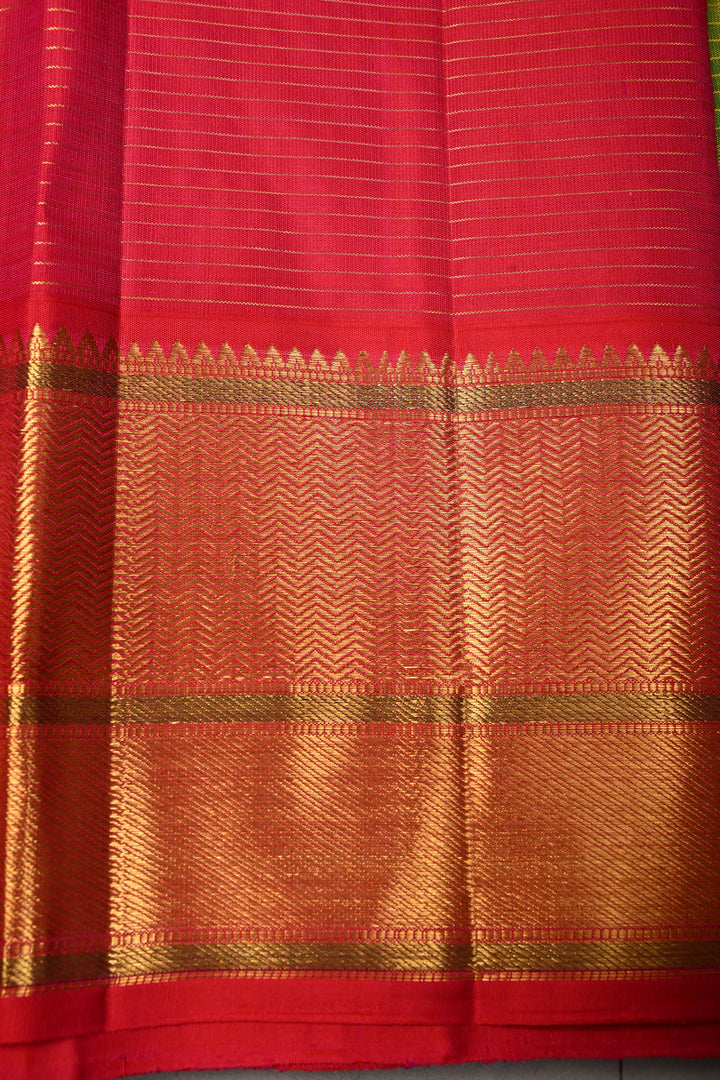 Chartreuse Korvai Kanjivaram Pure Silk Saree with Podi-Kattam Zari Checks and Contrast Zari Border | SILK MARK CERTIFIED | SHOBITAM