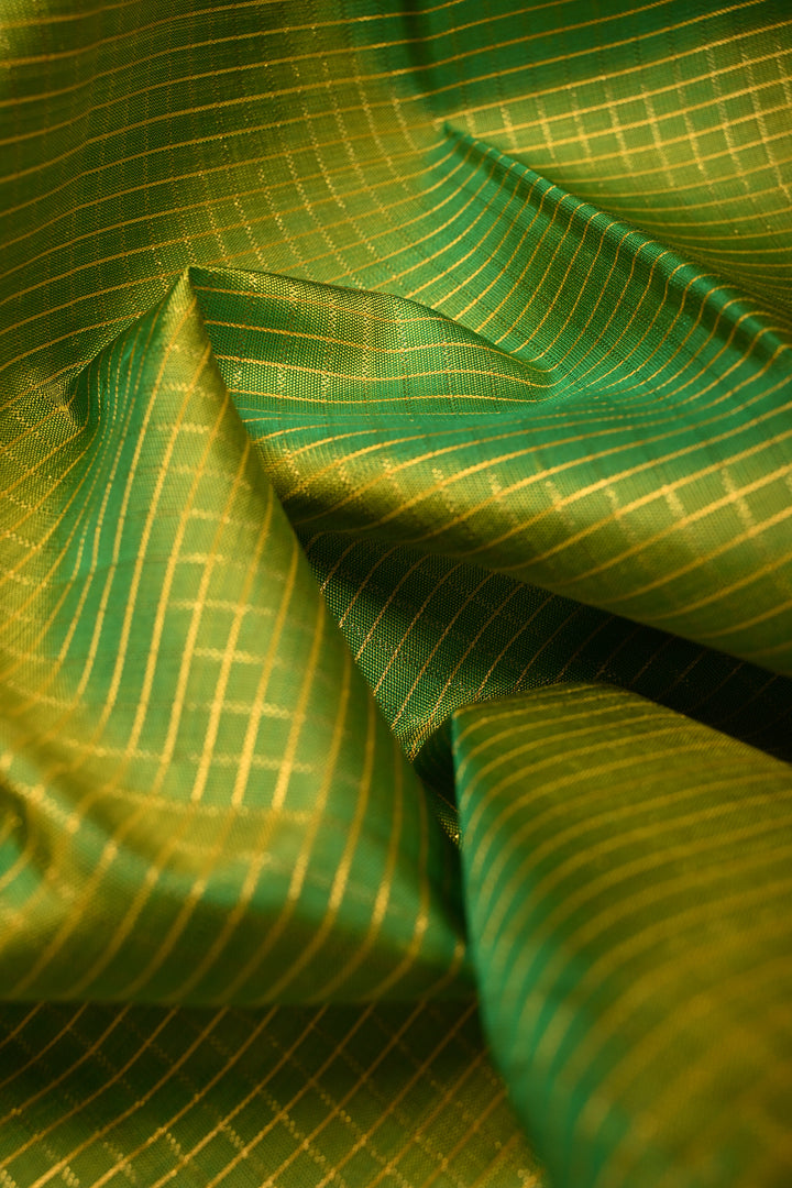 Chartreuse Korvai Kanjivaram Pure Silk Saree with Podi-Kattam Zari Checks and Contrast Zari Border | SILK MARK CERTIFIED | SHOBITAM