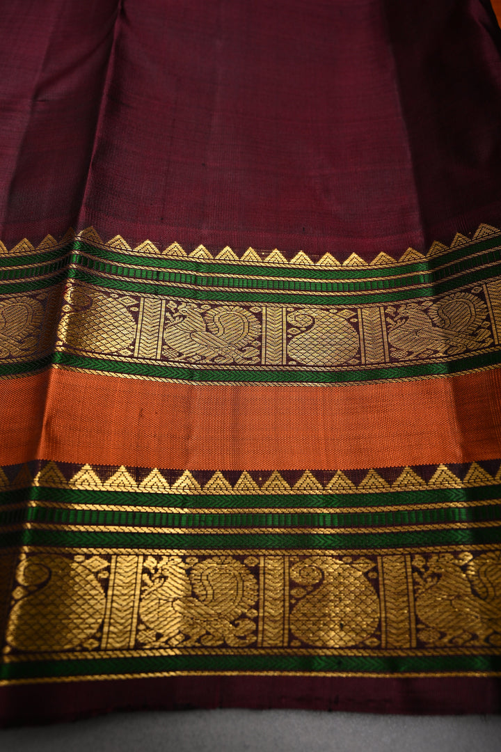 Rust Orange Kanjivaram Pure Silk Saree with Zari Buttas and Rettaipet Zari Border | SILK MARK CERTIFIED