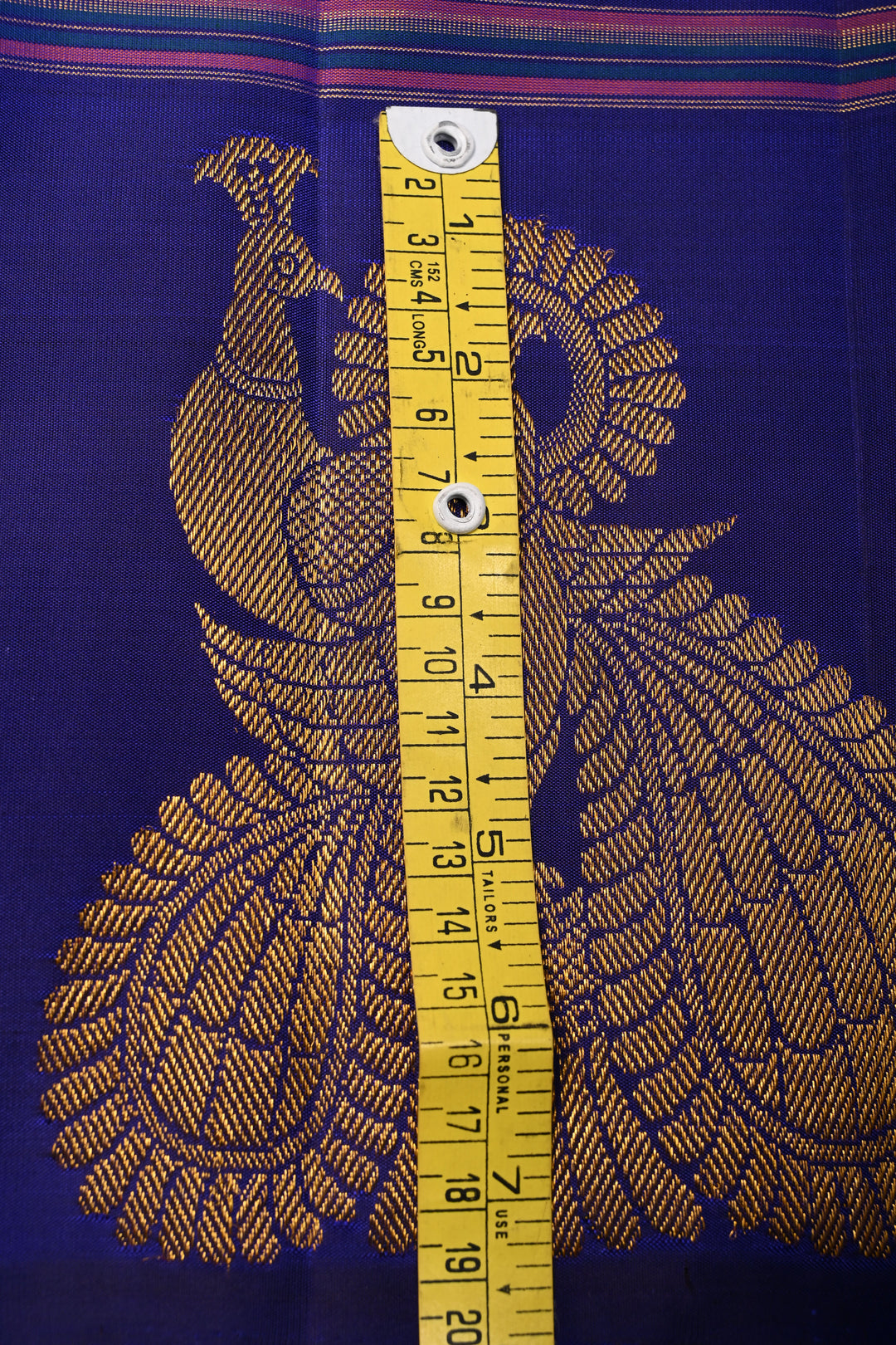 Multicolor Pure Kanjivaram Silk Handloom Saree with Horizontal Stripes and Distinct Twin Peacock Zari Motifs on Border  | SILK MARK CERTIFIED | SHOBITAM