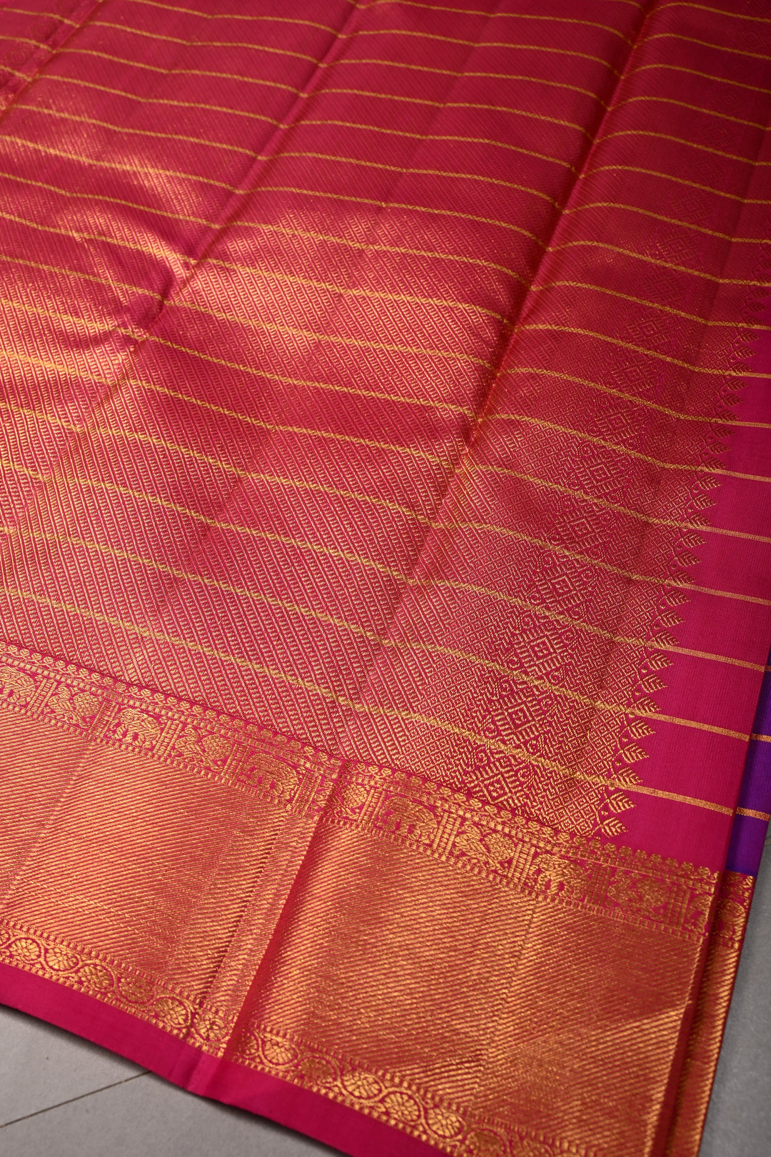 Purple Dual Tone Zari Checks on Pure Kanjivaram Silk Saree with Zari Buttas and Contrast Zari Border | SILK MARK CERTIFIED | SHOBITAM
